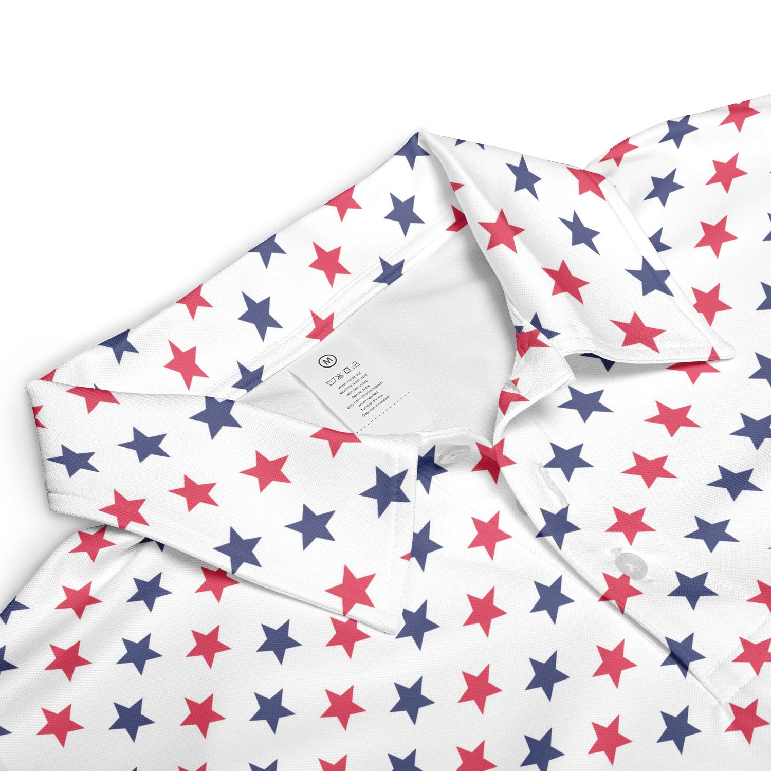 4th of July White Polo Patriotic Golf Shirt for Men Red and Blue Stars Moisture Wicking Summer Top