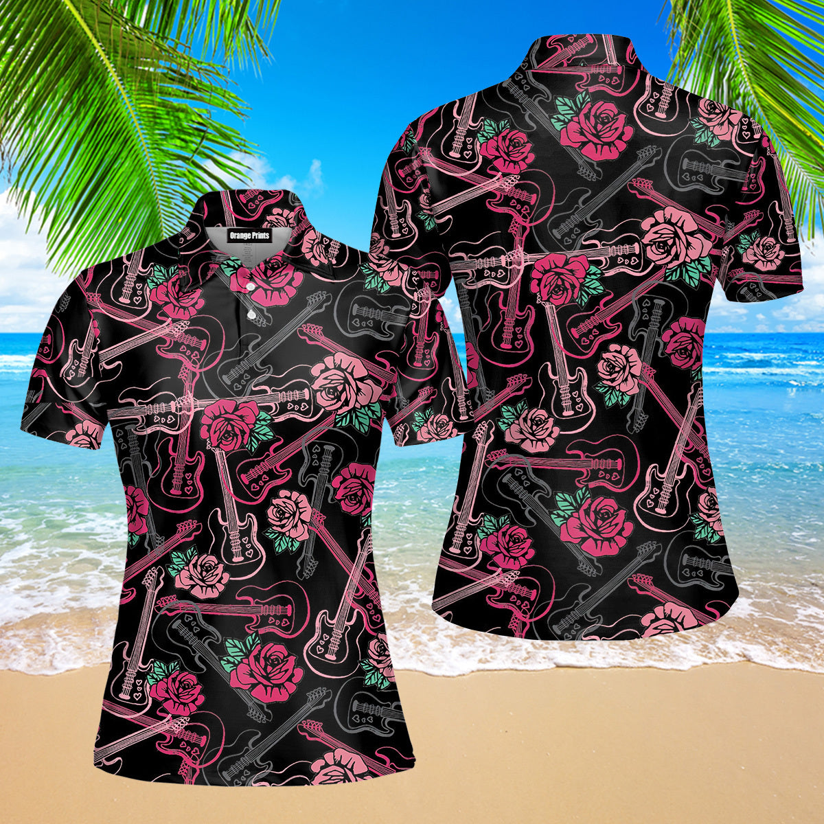 Music Guitars Melody And Rose Polo Shirt For Women