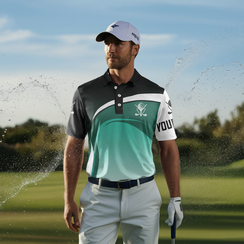 Men's Customizable Golf Polo Shirts in Black, White, and Green - Perfect for Golf Tournaments and Events N5049