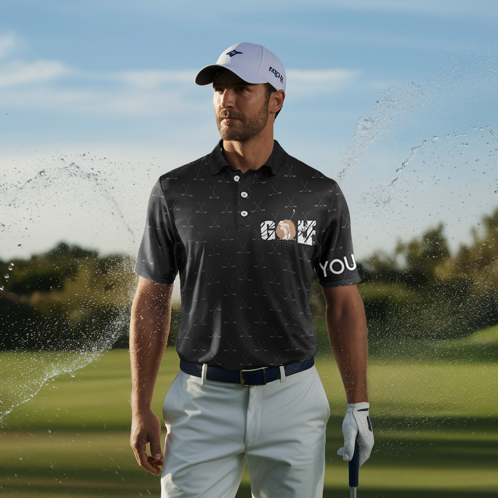 Humorous Men's Golf Polo Shirts - "I Hate Golf, Nice Shot" - Custom Black Pattern - Golf Enthusiast's Favorite N5436