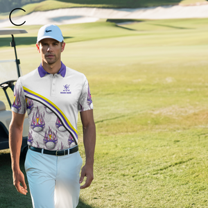 Men's Purple Flame Golf Polo Shirt with Custom Name N6106