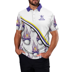 Men's Purple Flame Golf Polo Shirt with Custom Name N6106