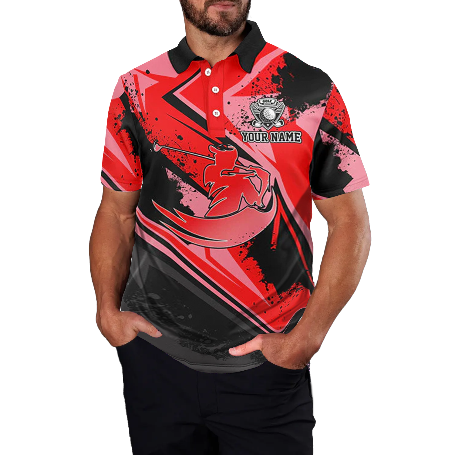 Men's Custom Red Camo Golf Polo Shirt - Stylish Golf Attire for Men, Perfect Golf Gift N7051