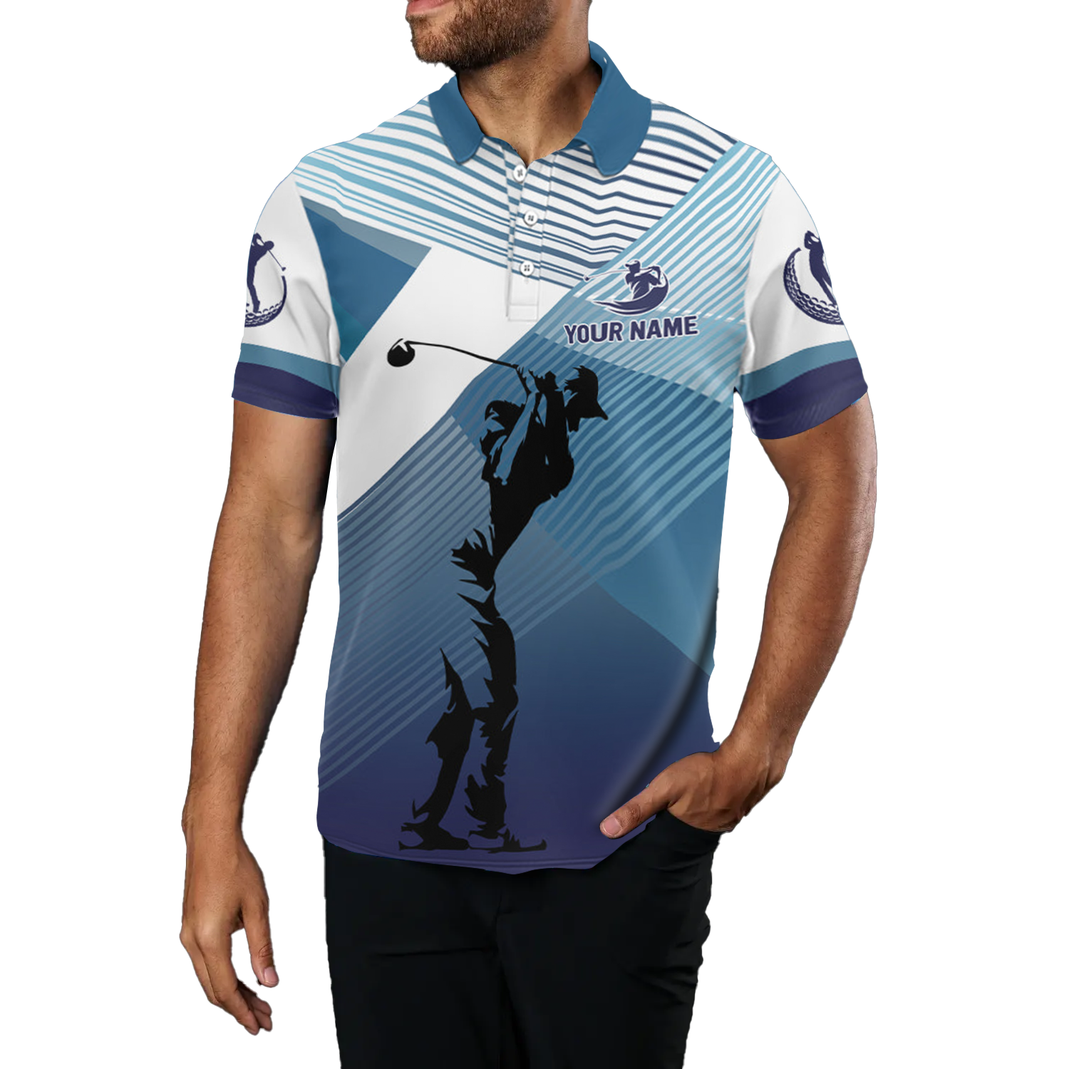 Men's Custom Abstract Blue Background Golf Polo Shirts - Team Golf Tops for Men N7075