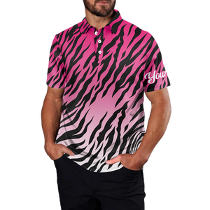 Men's Custom Golf Polo Shirt with Pink Tiger Stripes Pattern - Stylish Golf Apparel and Ideal Golf Gift N7111