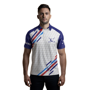 Customized White Men's Golf Polo Shirts | Personalized Golf Tops in Blue N7119