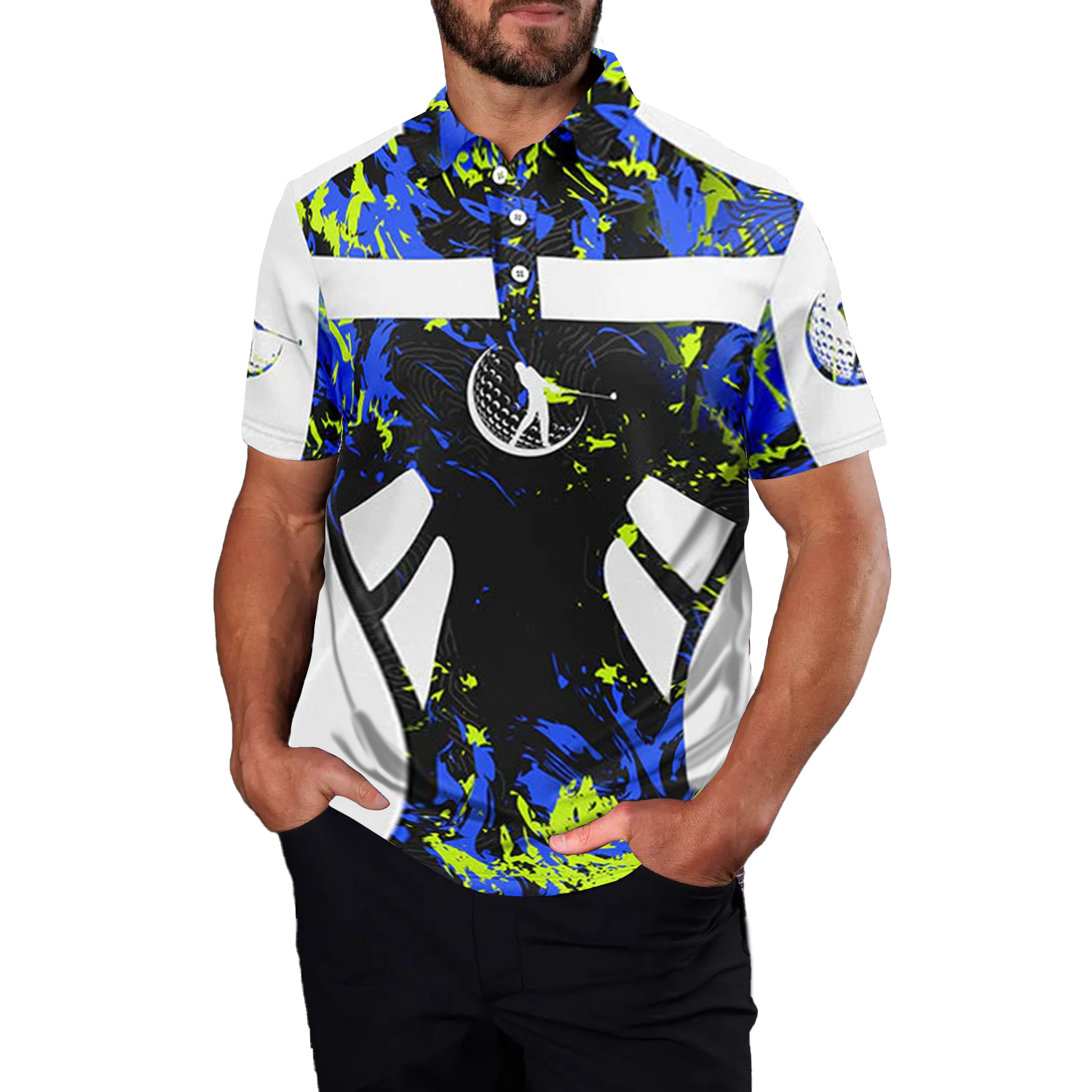 Personalized Men's Golf Polo Shirts in Green, Blue Camo, and White - Custom Name Embroidery - Ideal Golf Gifts for Him N7255