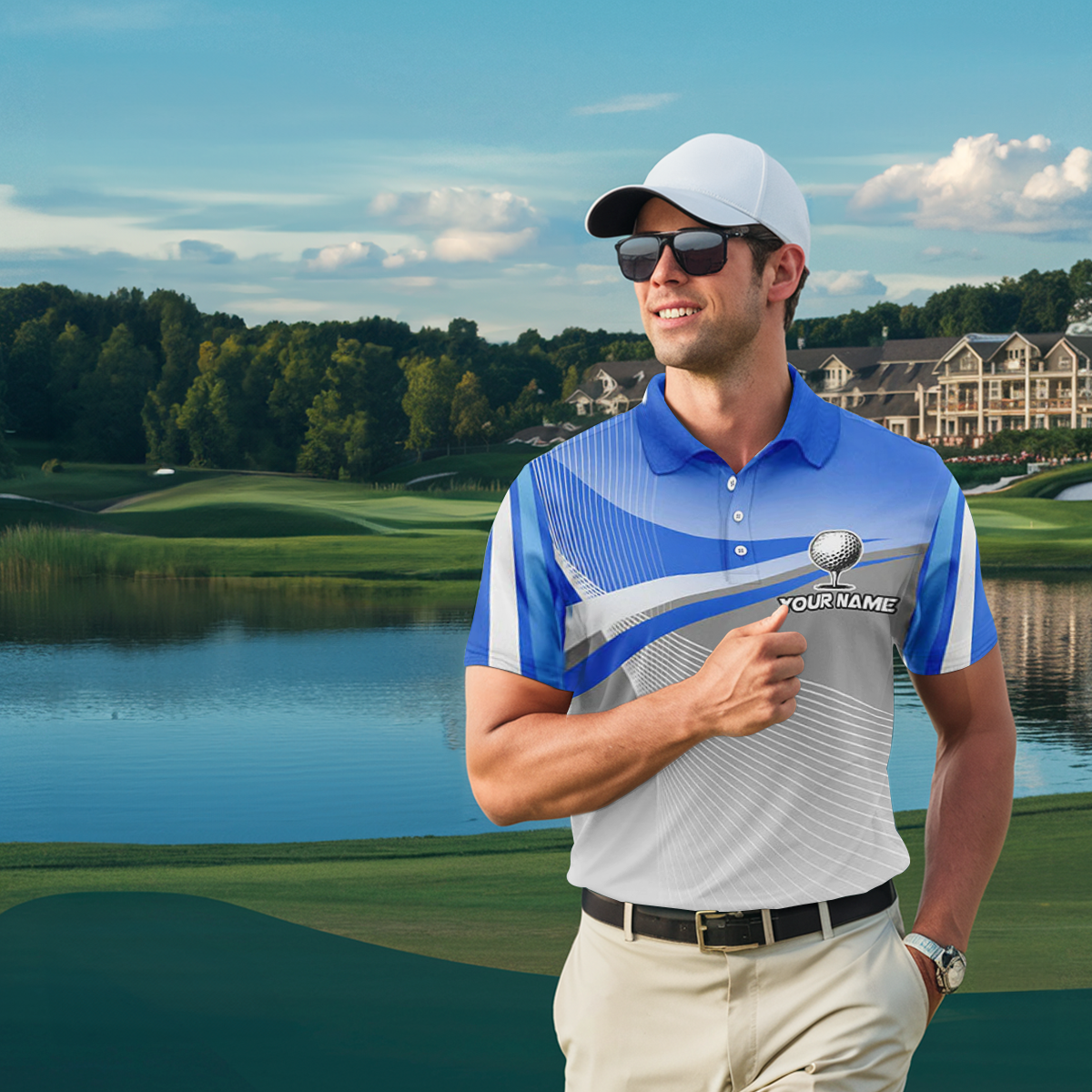 Men's Blue Custom Golf Polo Shirt - Premium Golf Apparel for Men - Unique Golf Gift N7521