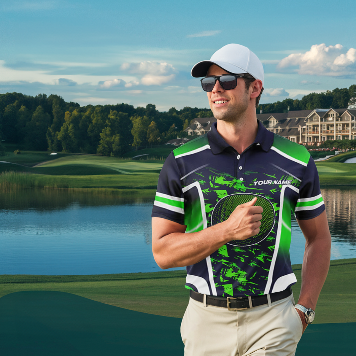 Men's Gradient Green Camo Golf Polo Shirt N8196