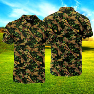 Nature Colorful Dragonflies Olive Branches Polo Shirt For Men