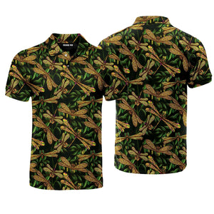 Nature Colorful Dragonflies Olive Branches Polo Shirt For Men