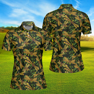 Nature Colorful Dragonflies Olive Branches Polo Shirt For Women