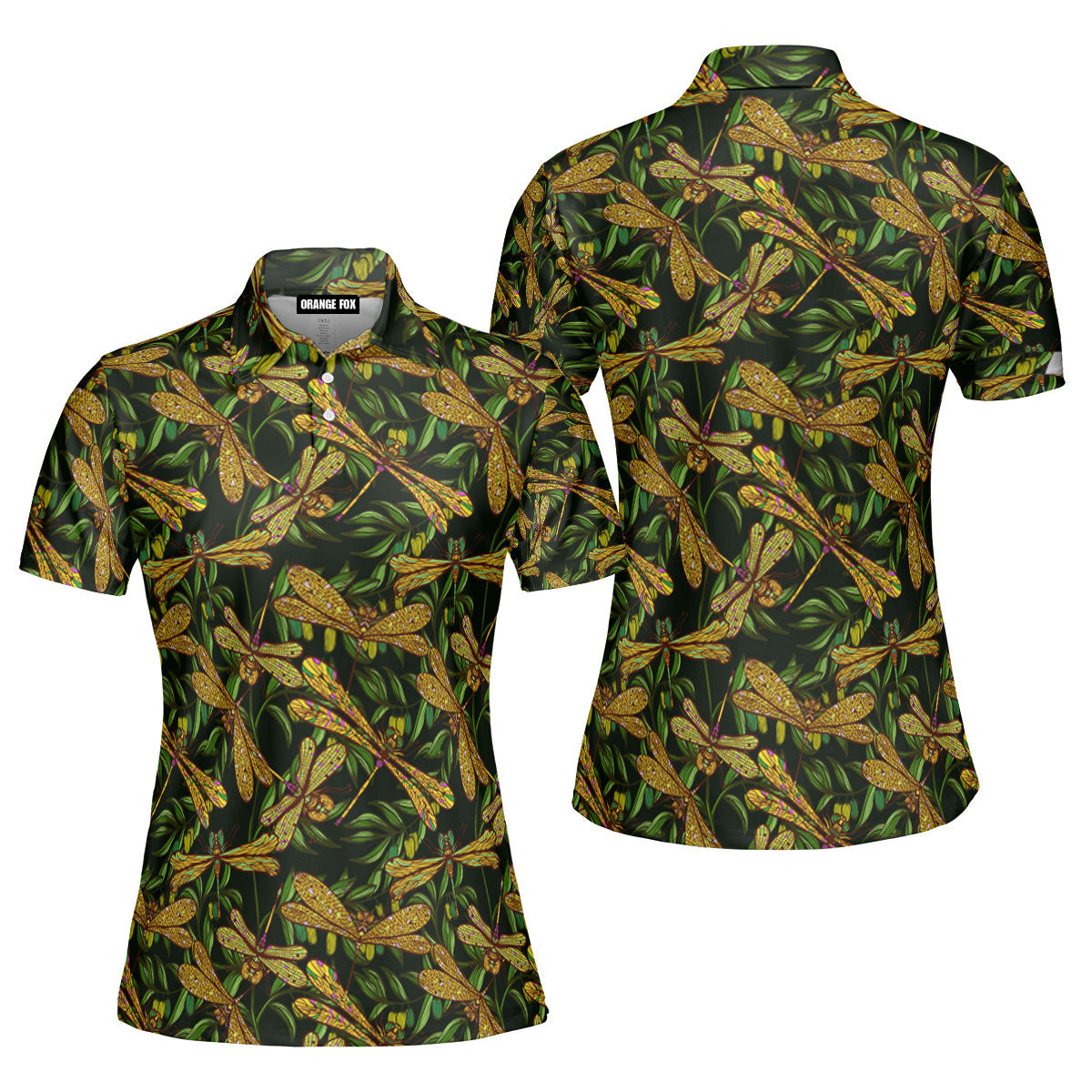 Nature Colorful Dragonflies Olive Branches Polo Shirt For Women