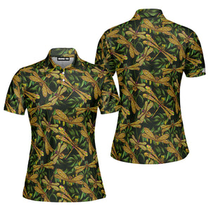 Nature Colorful Dragonflies Olive Branches Polo Shirt For Women