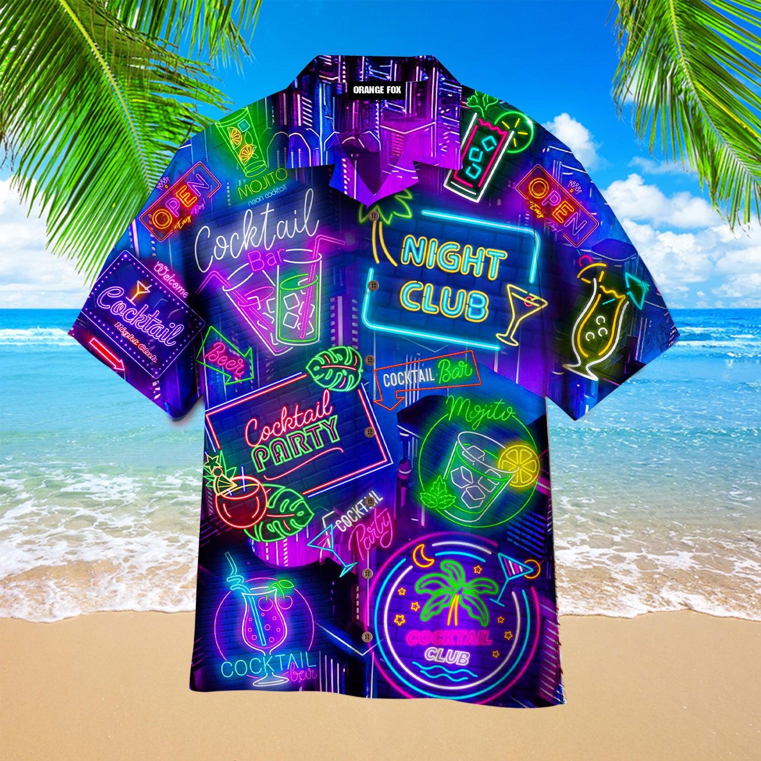 Neon Cocktail Night Club Hawaiian Shirt For Men & Women