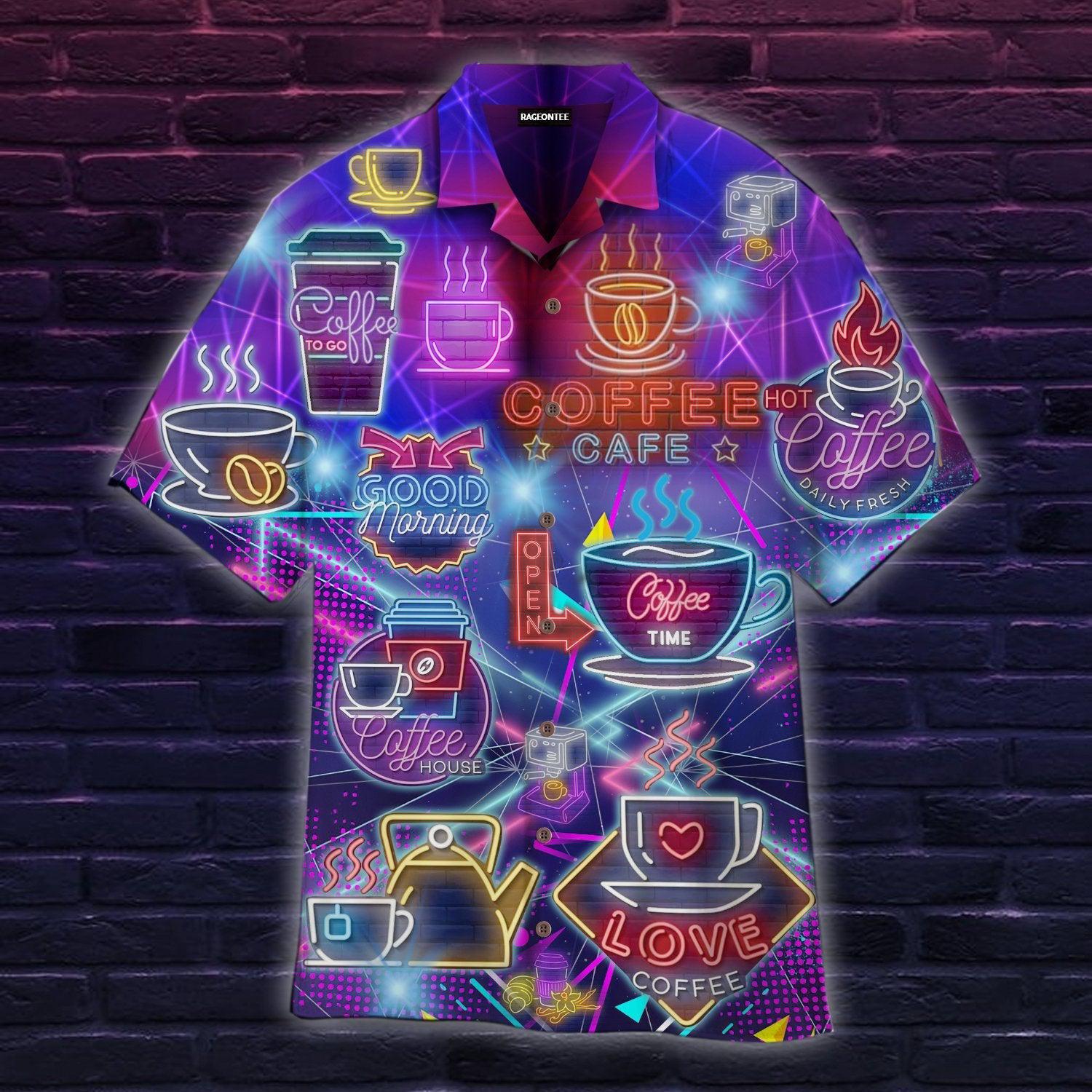 Neon Coffee Lovers Life Hawaiian Shirt For Men & Women