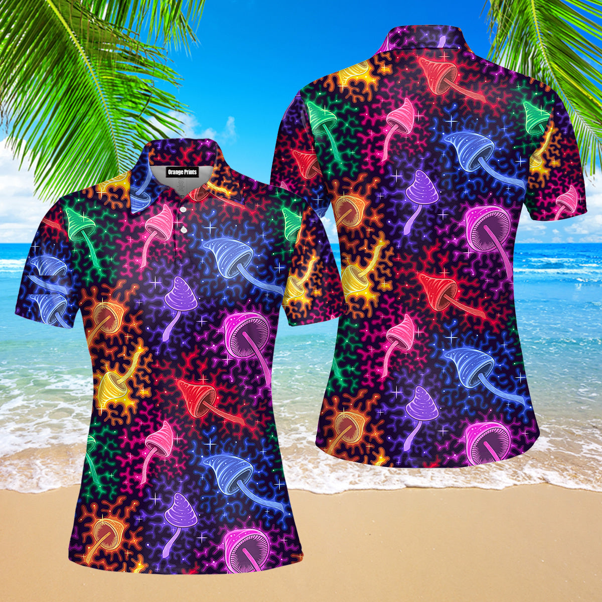 Neon Colorful Mushroom Polo Shirt For Women