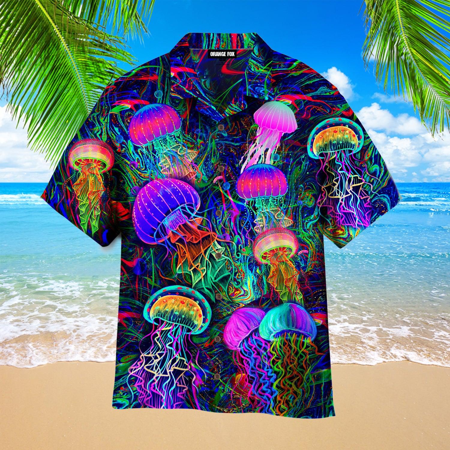 Neon Jellyfish Under The Sea Hawaiian Shirt For Men & Women