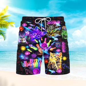 Neon Kitty Play Bowling In The Dark Beach Shorts For Men