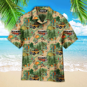 Outdoor Recreation Vintage Camping Bus Tree People Green Hawaiian Shirt For Men And Women WH1177
