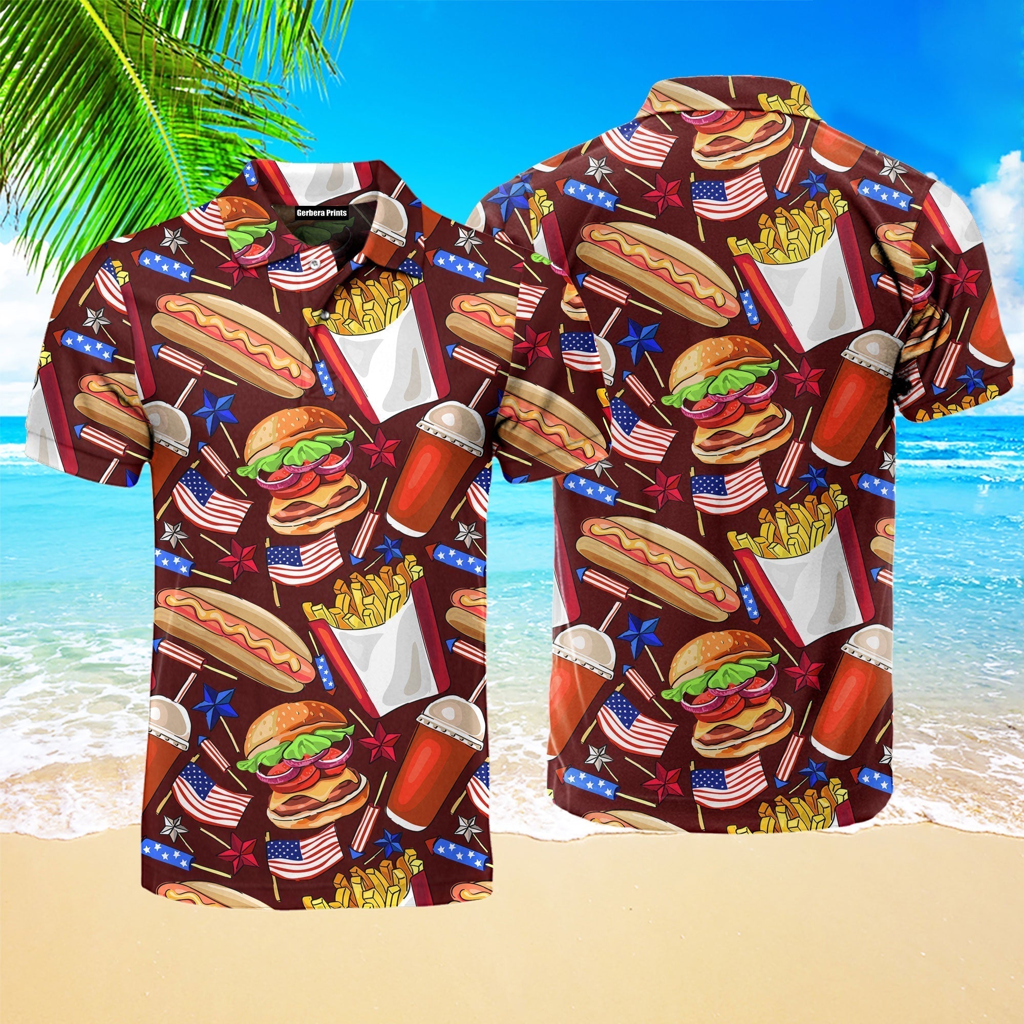 American Flag Independence Day National Hot Dog Day Polo Shirt For Men