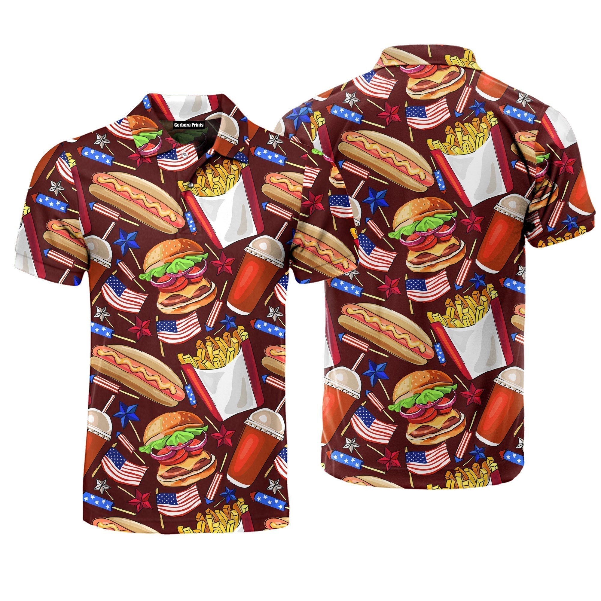 American Flag Independence Day National Hot Dog Day Polo Shirt For Men