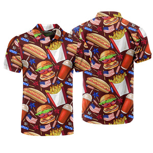 American Flag Independence Day National Hot Dog Day Polo Shirt For Men