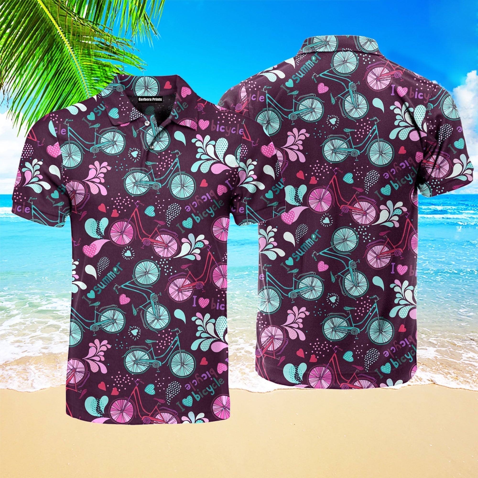 I Love Bicycle Summer Bike Colorful Polo Shirt For Men