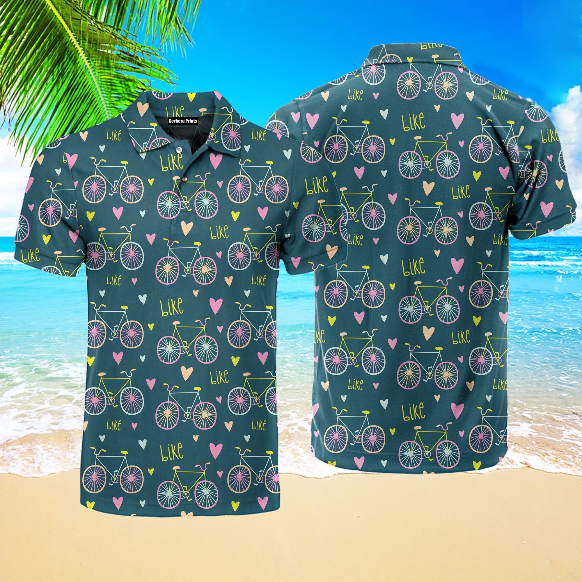 Bikes And Hearts Cute Bicycles Polo Shirt For Men