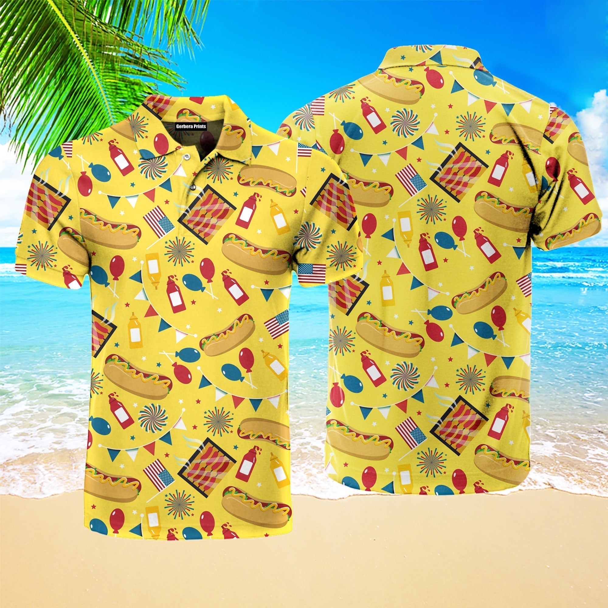 4th Of July Outfit Hot Dog Day Polo Shirt For Men