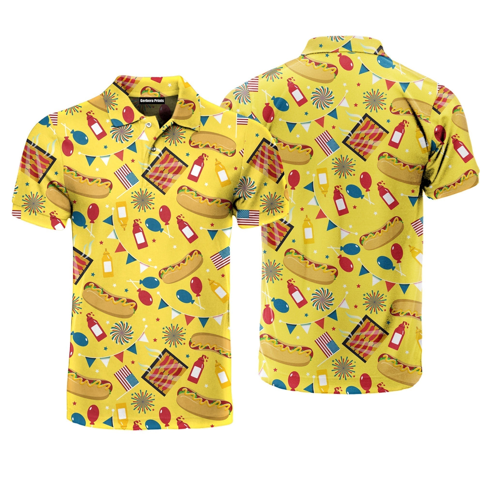 4th Of July Outfit Hot Dog Day Polo Shirt For Men