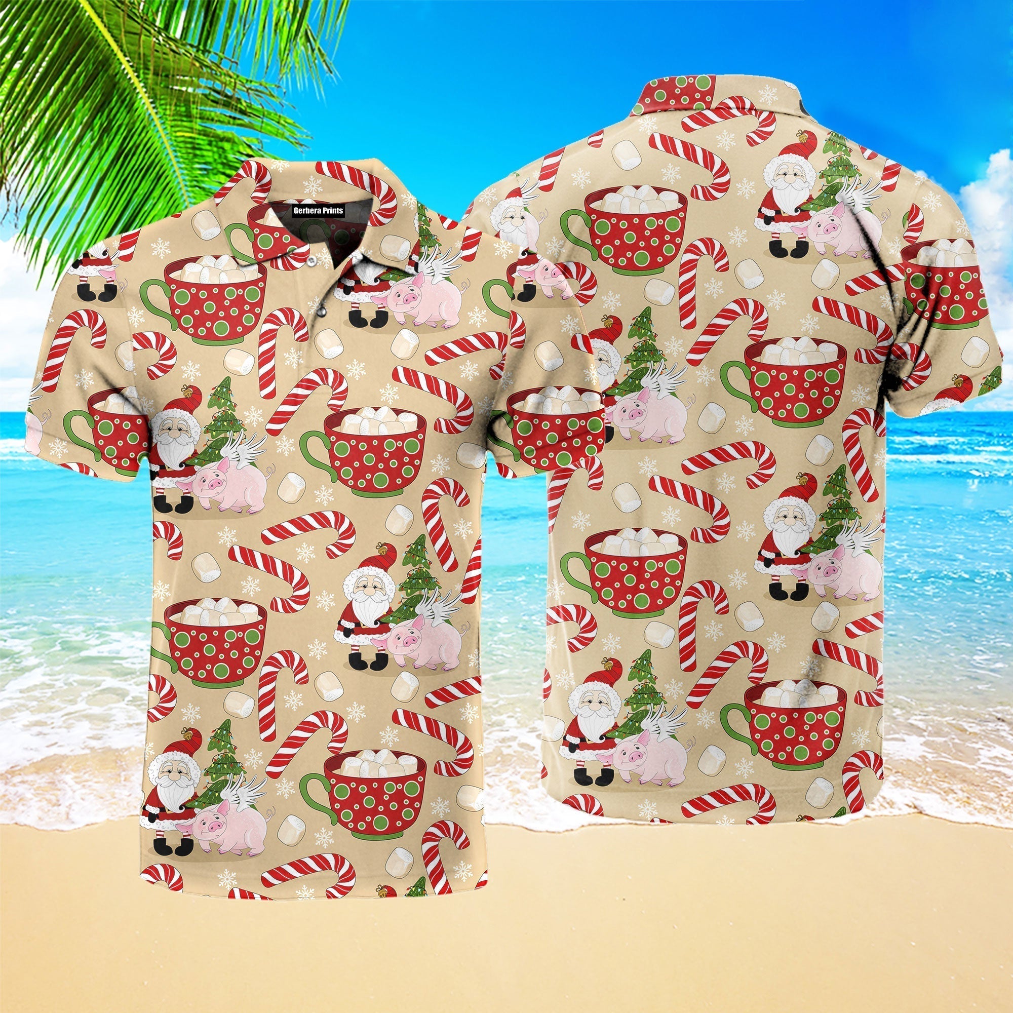 Magical Christmas Pig With Santa Polo Shirt For Men