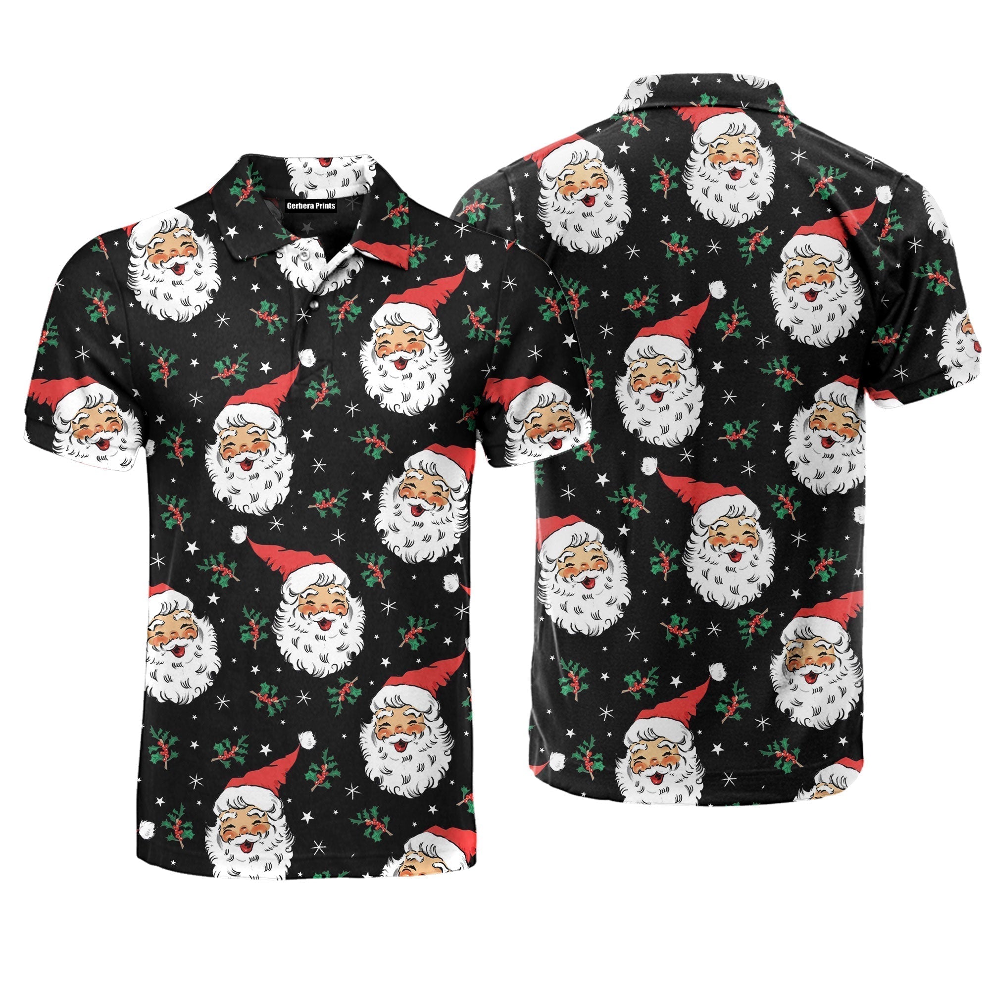 Santa Holly Snow Flakes Joyful Christmas Polo Shirt For Men