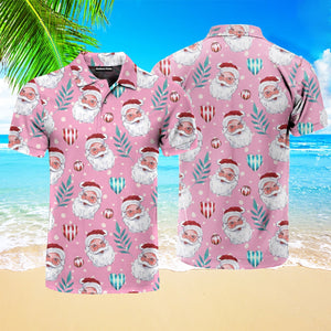 Vintage Santa Claus Pink Christmas Polo Shirt For Men
