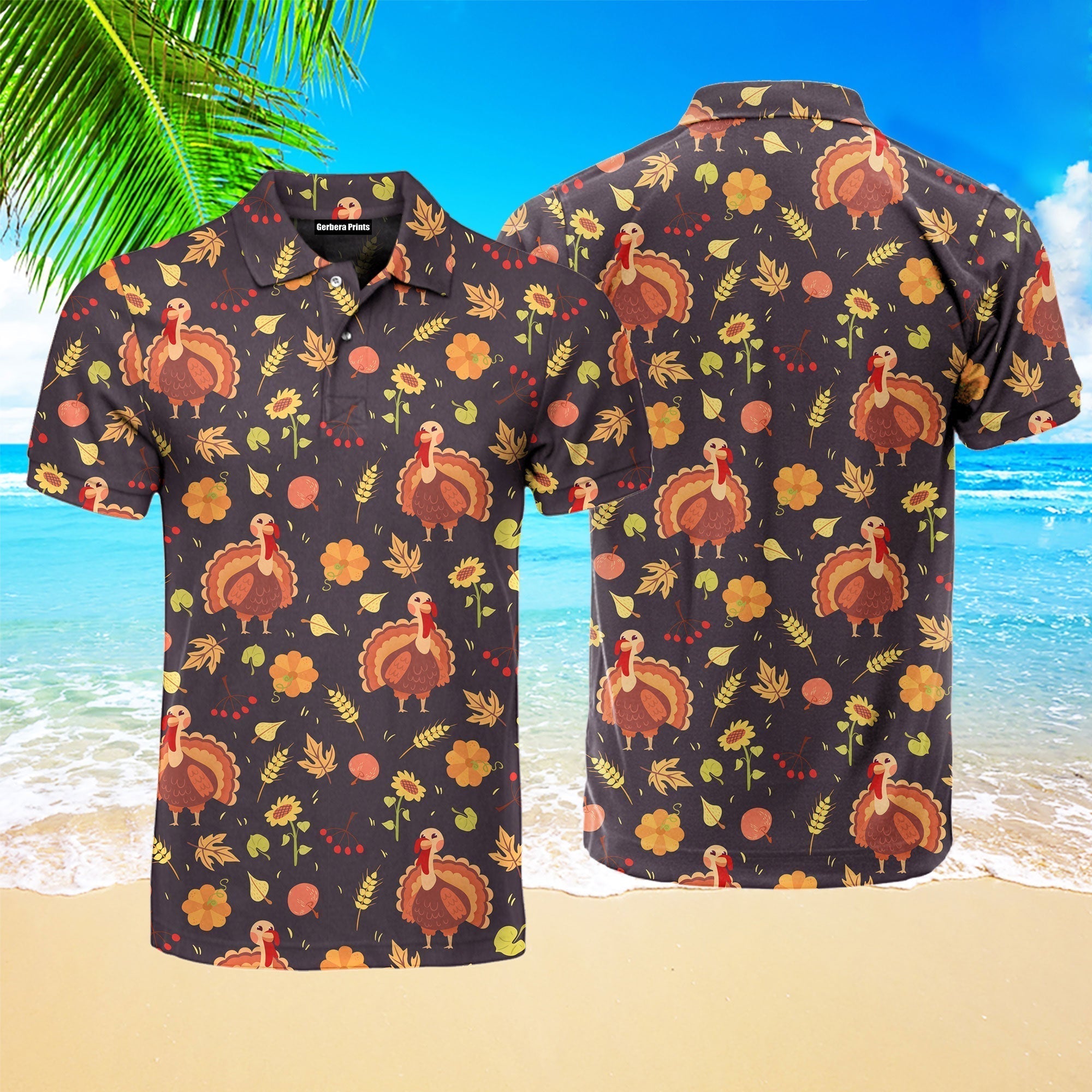 Vintage Happy Thanksgiving Turkey Polo Shirt For Men