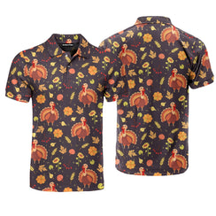 Vintage Happy Thanksgiving Turkey Polo Shirt For Men