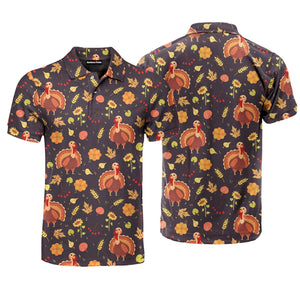 Vintage Happy Thanksgiving Turkey Polo Shirt For Men