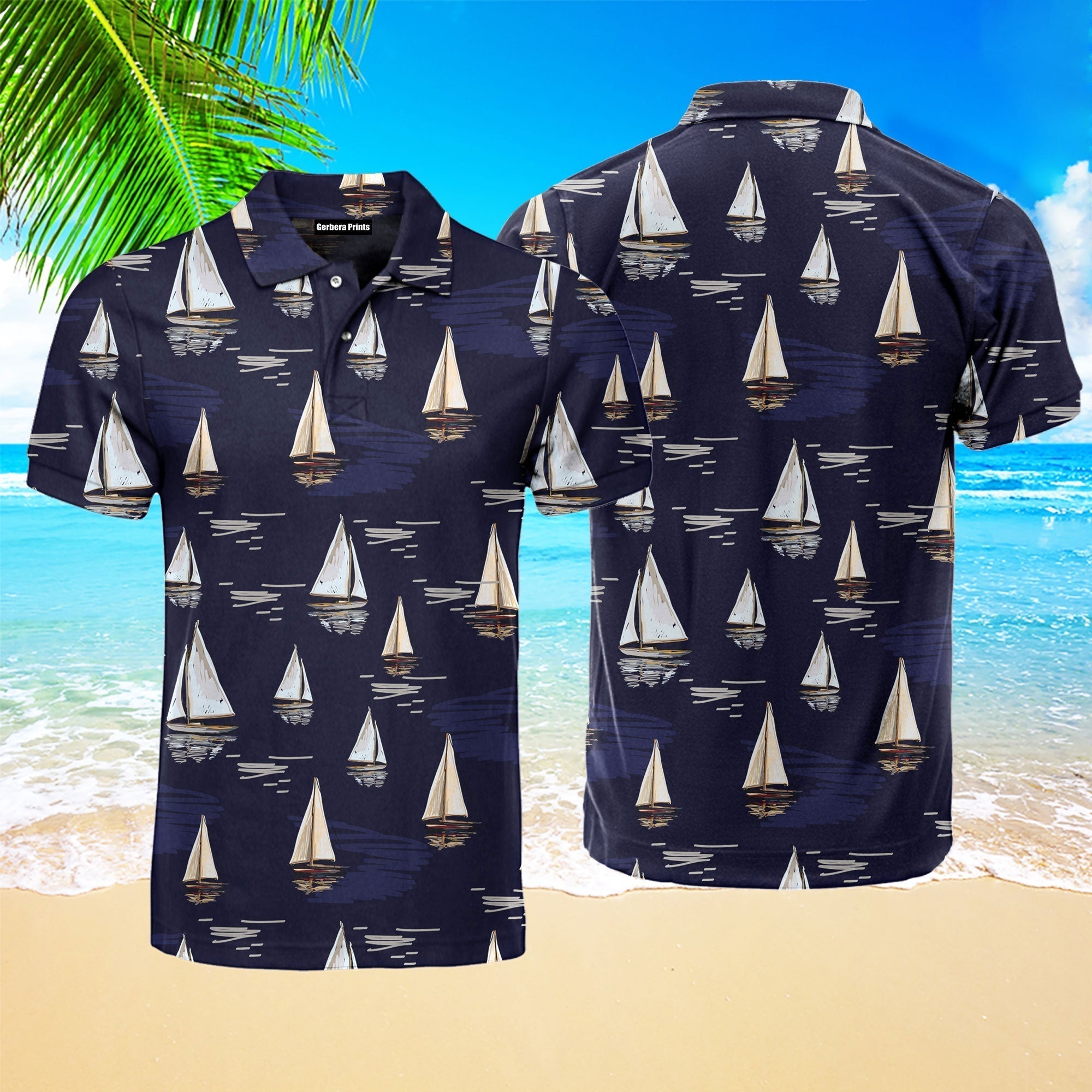 Sailboat Surfing In The Ocean Polo Shirt For Men