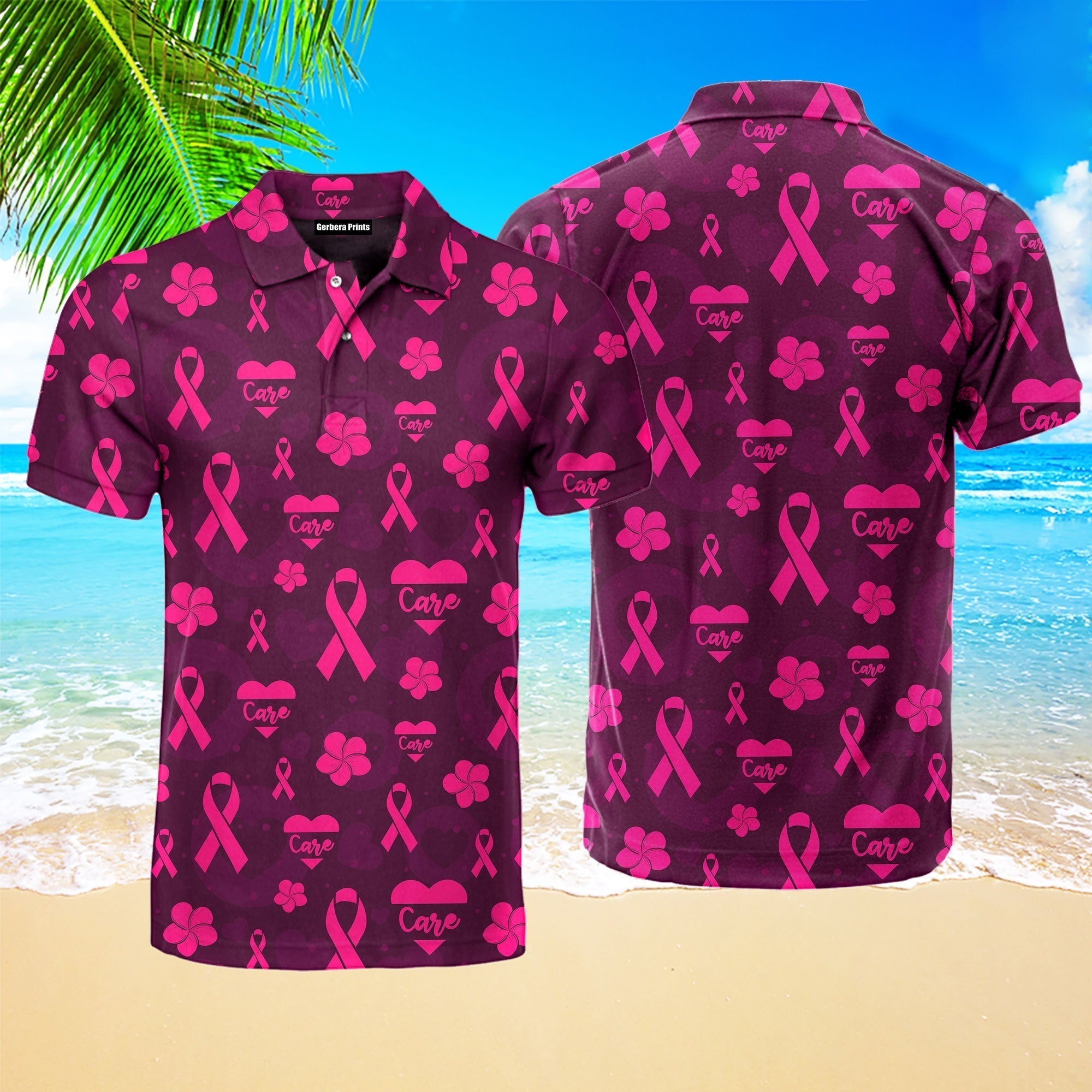 Faith Hope Care Pink Polo Shirt For Men