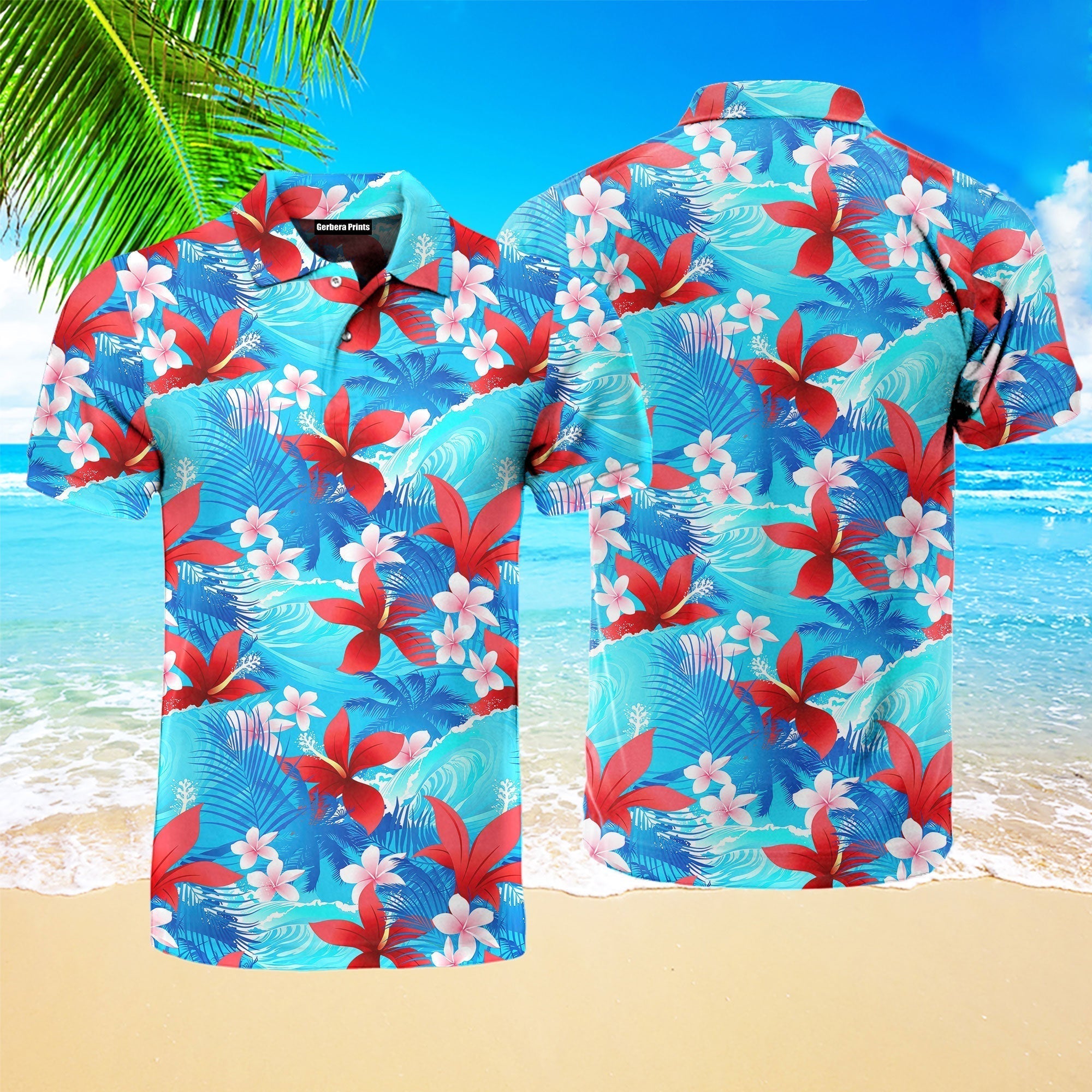 Summer Beach Flower Tropical Polo Shirt For Men