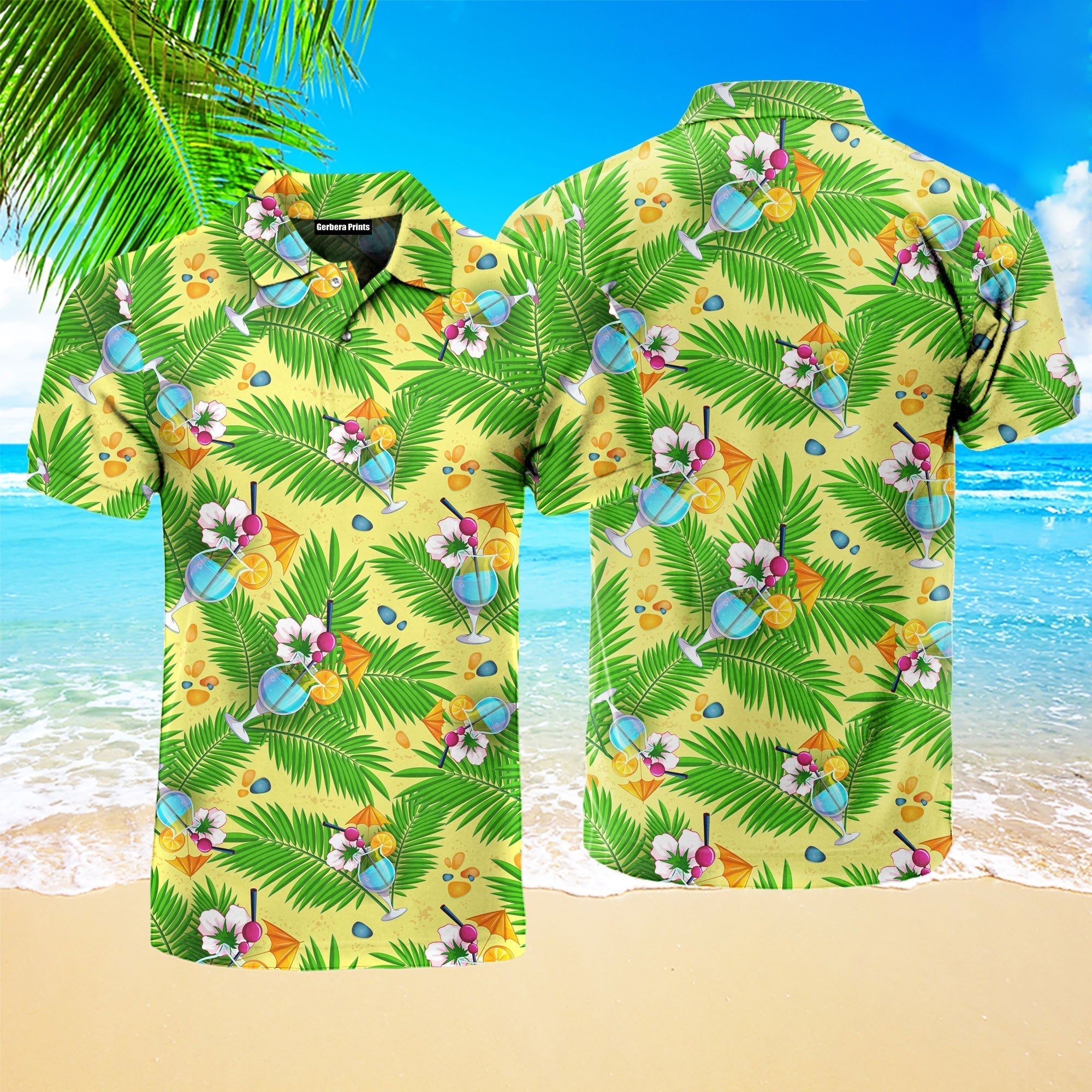 Summer Palm Leaves And Cocktails Polo Shirt For Men