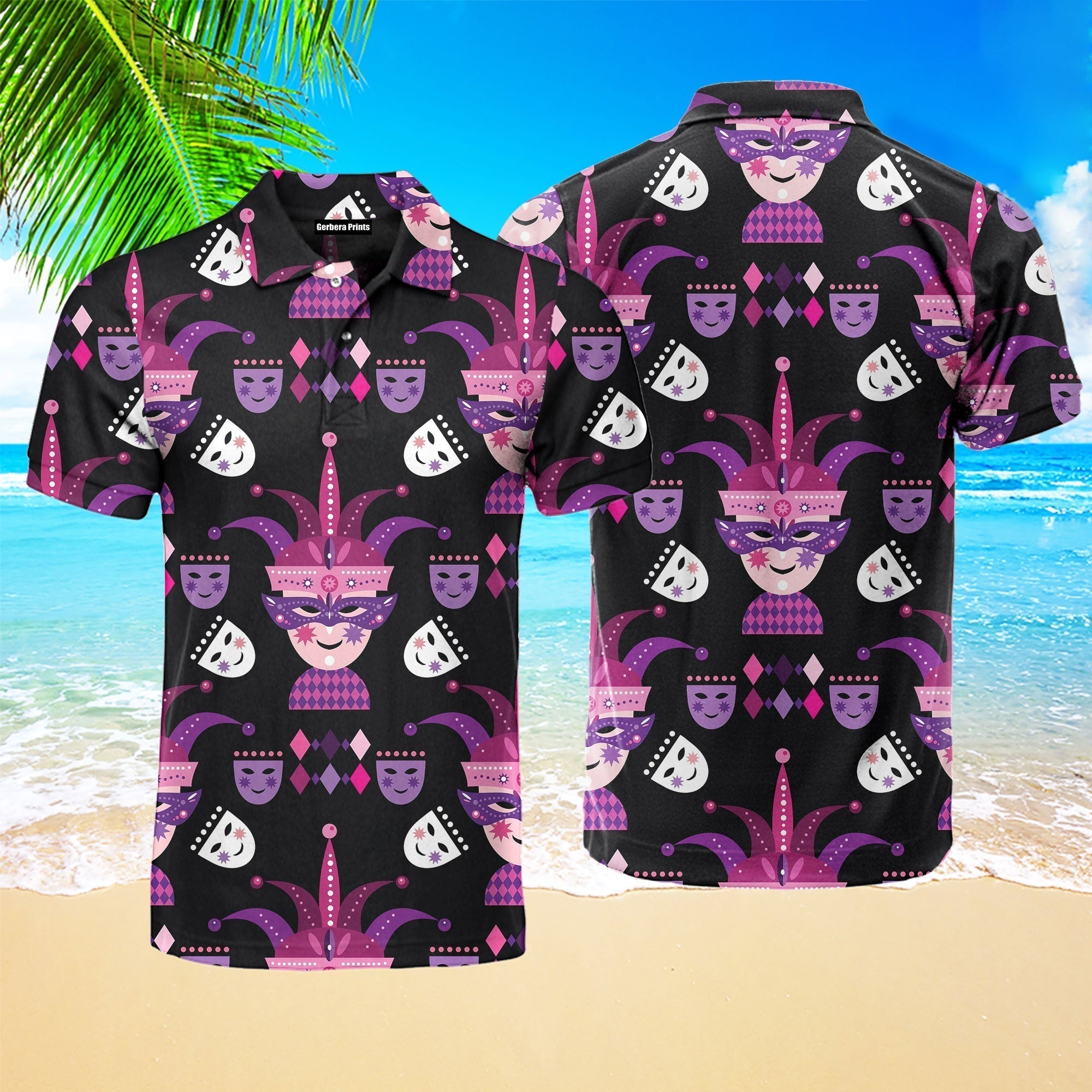 Happy Mardi Gras Purple Polo Shirt For Men