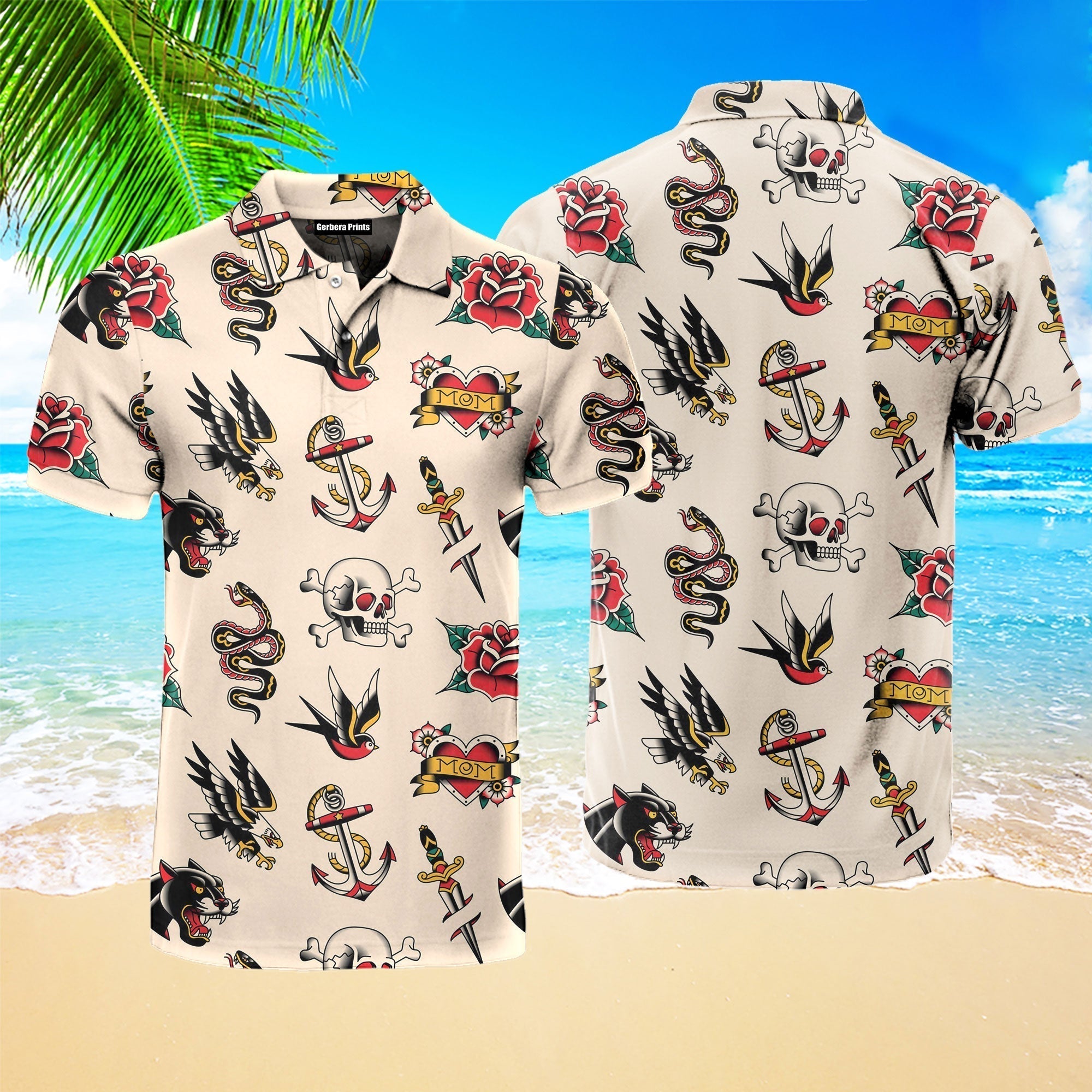 Old School Tattoo Polo Shirt For Men