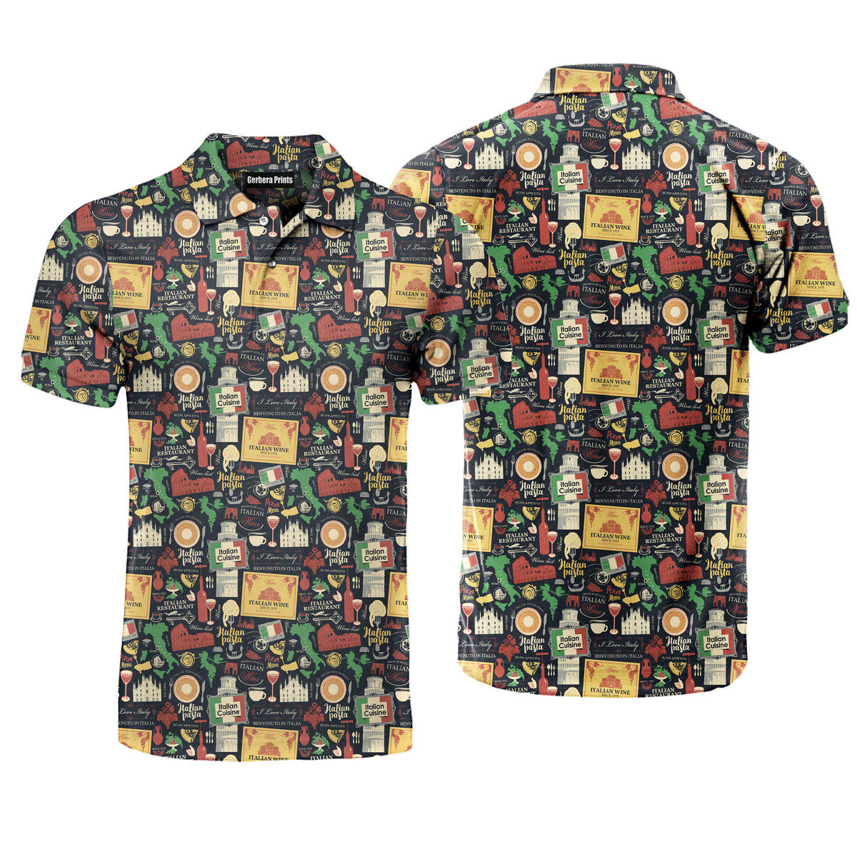 Italian Symbols Italian Cuisine In Retro Style Polo Shirt For Men