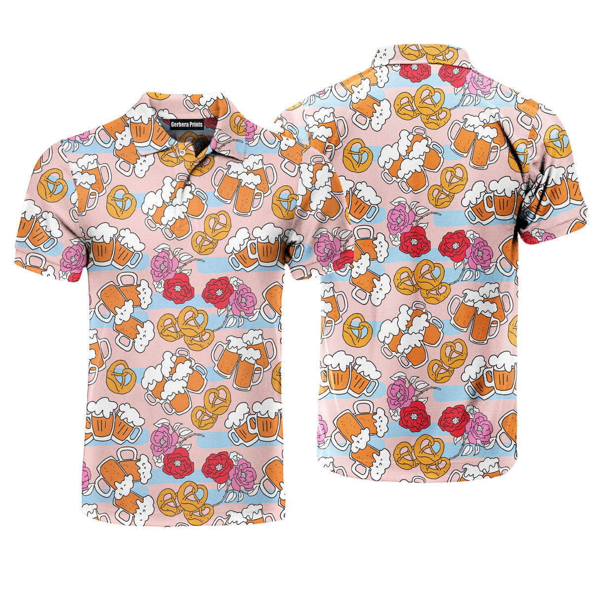 Pink Oktoberfest Beer Flowers Polo Shirt For Men