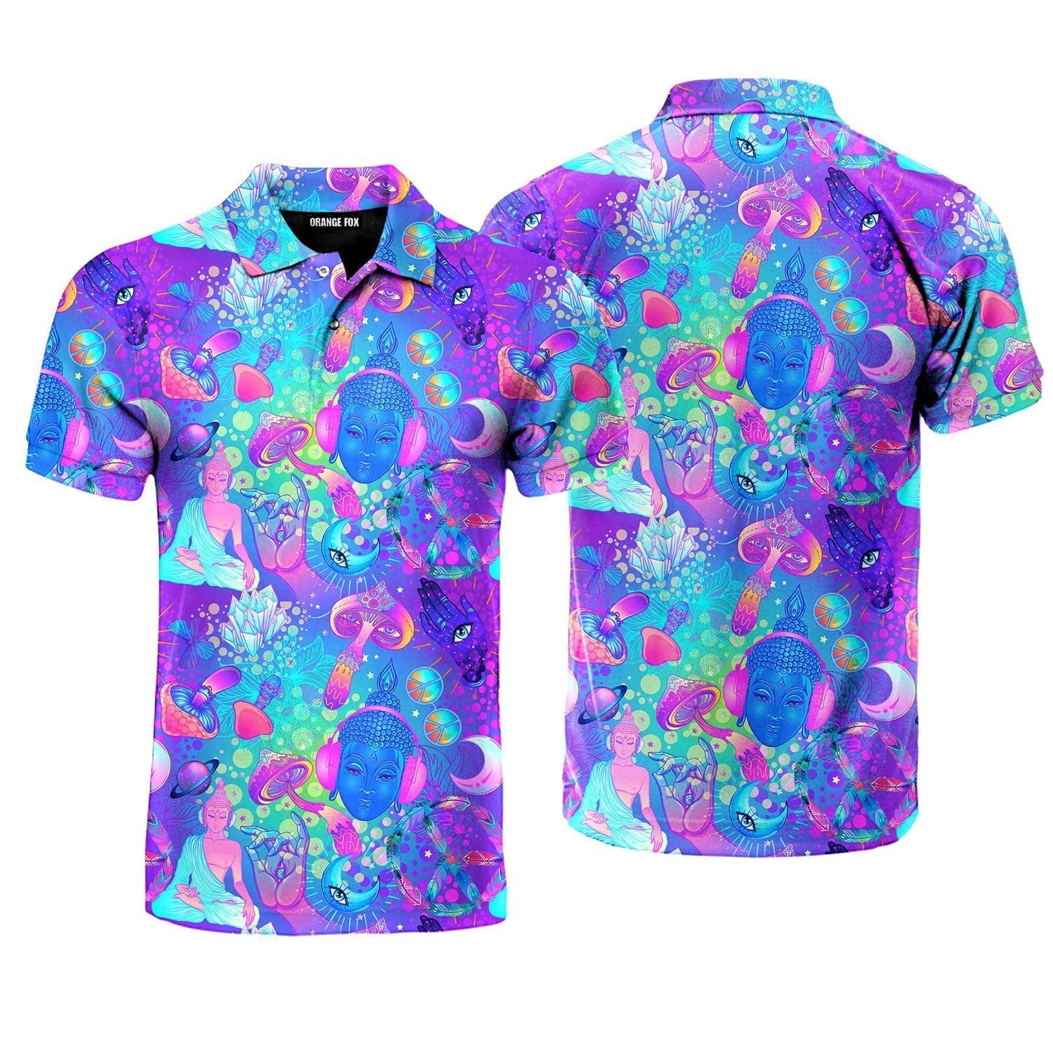 Trippy Hippie Neon Mushroom Polo Shirt For Men