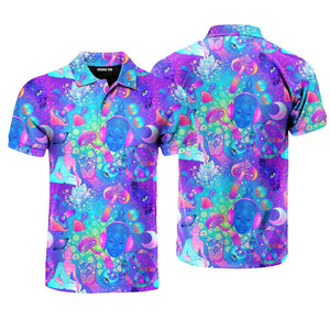 Trippy Hippie Neon Mushroom Polo Shirt For Men