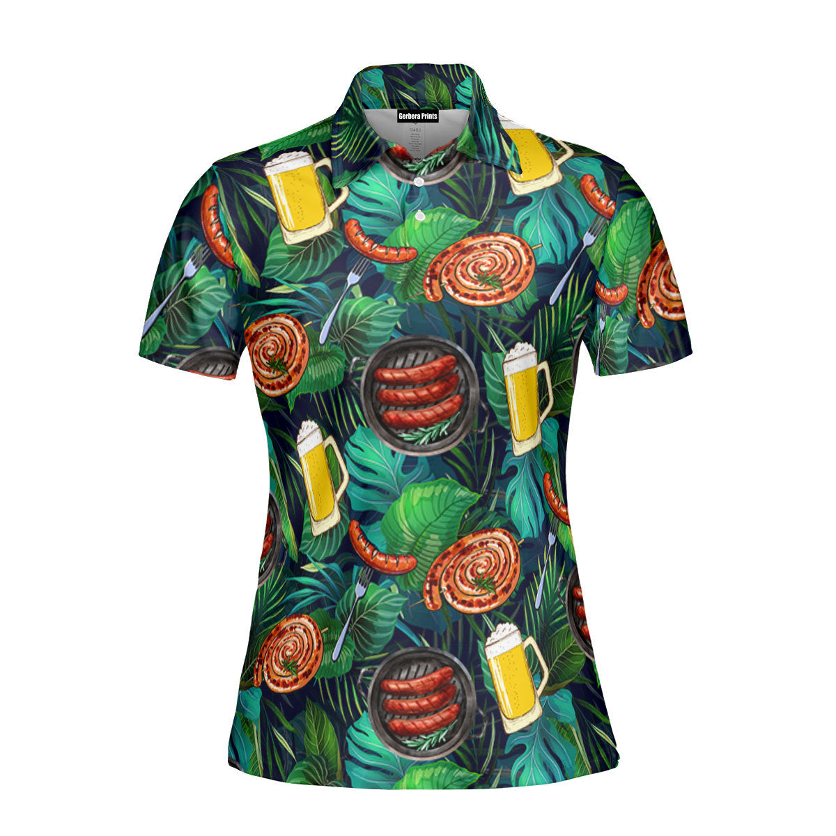 Oktoberfest Sausages And Beer Big Set Of Barbeque Party Food Palm Leaves Pattern Polo Shirt For Women