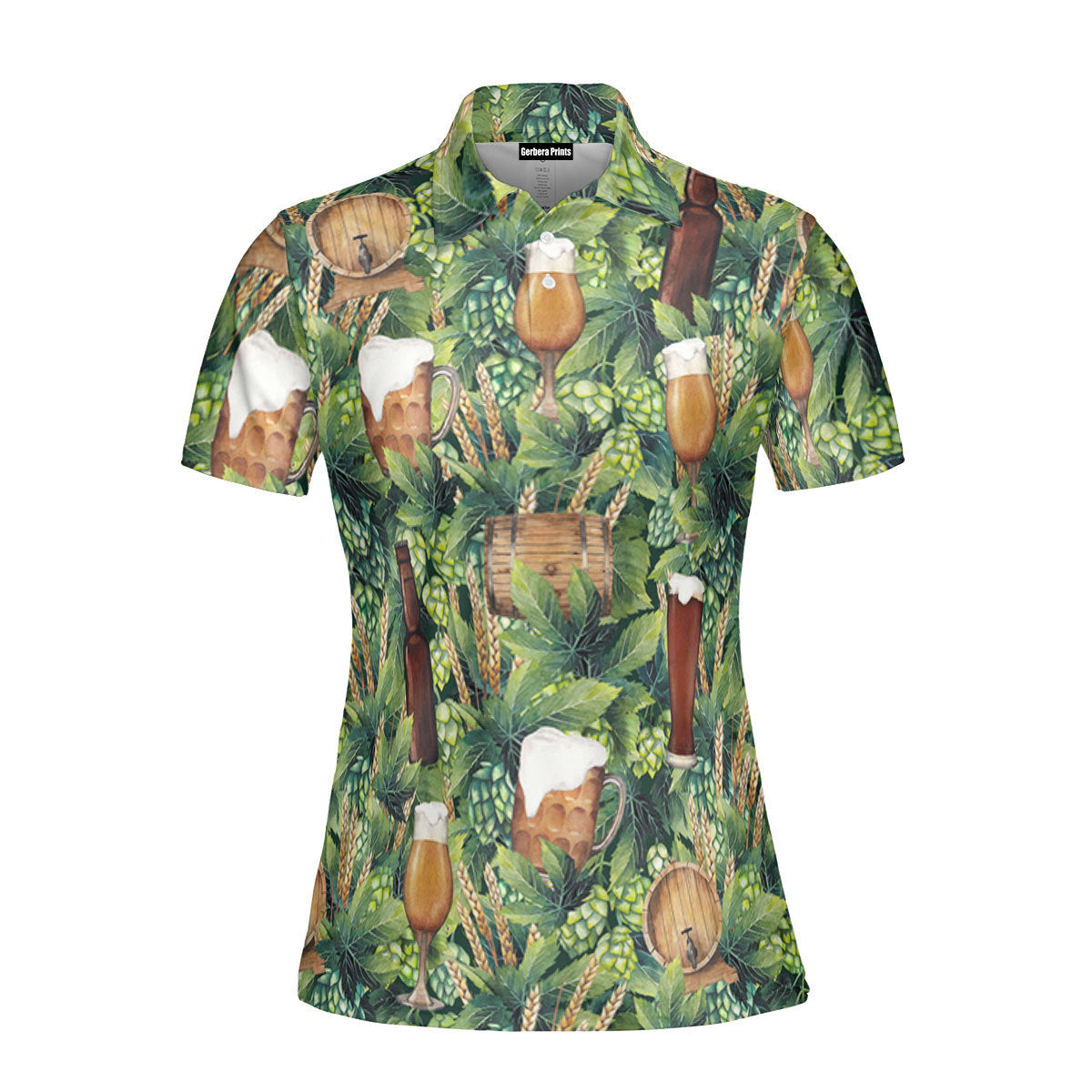 Oktoberfest Hops And Craft Beer Barley Pattern Green Polo Shirt For Women