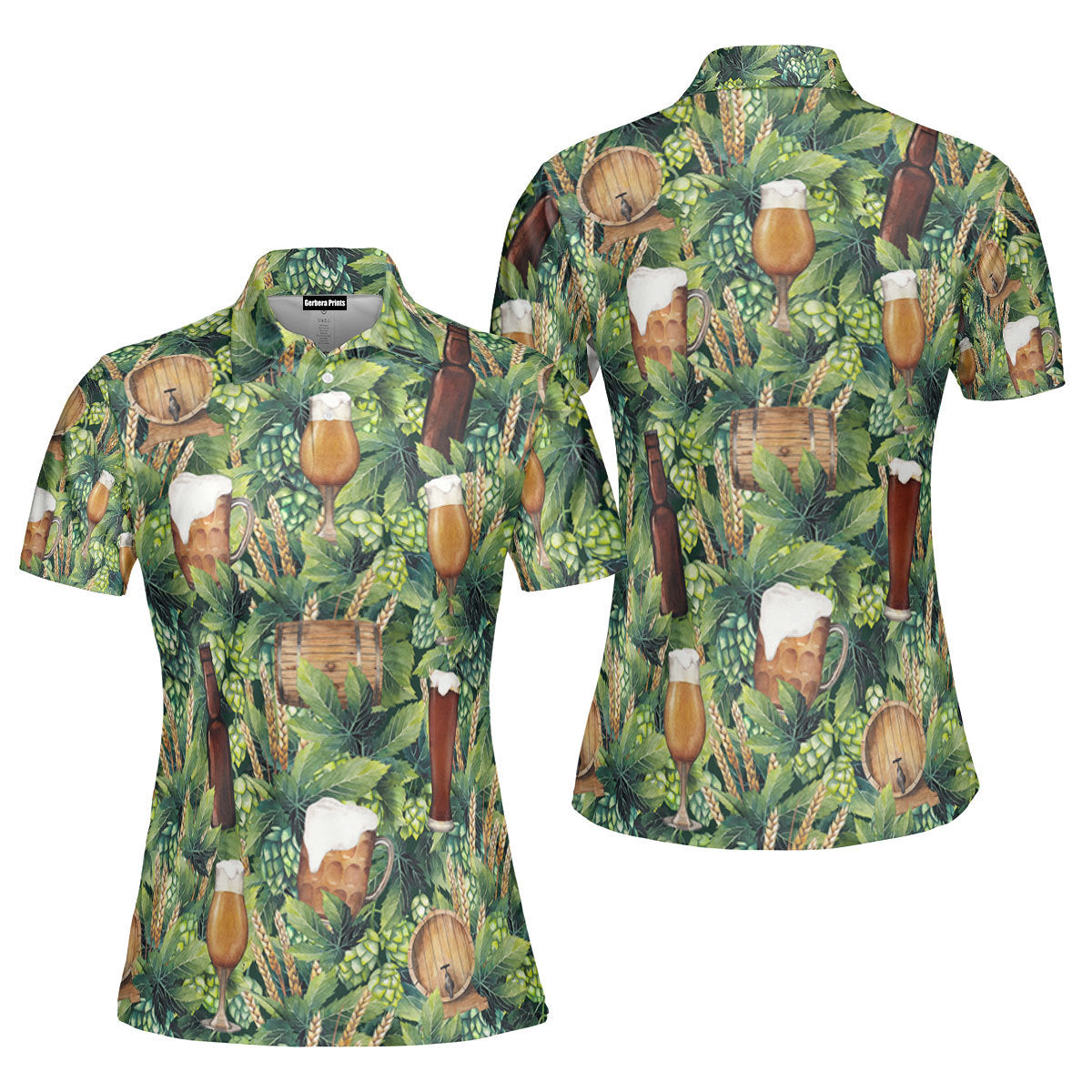 Oktoberfest Hops And Craft Beer Barley Pattern Green Polo Shirt For Women
